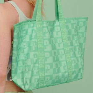 VS PINK Light Green Logo Carryall Tote Bag
